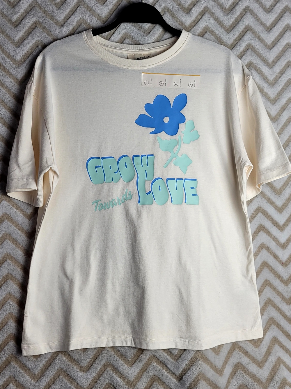 Universal Thread Cream Tee with Blue and Mint Floral Graphic